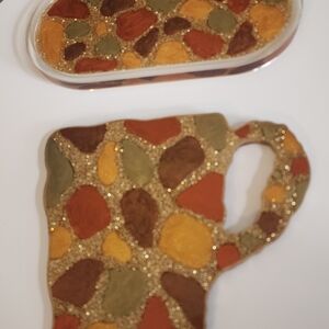 Colorful Mosaic Resin Coaster and Tray Set